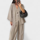 Jacqueline ™ ｜ Ležérny top s V-výstrihom a nohavicový set