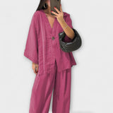 Jacqueline ™ ｜ Ležérny top s V-výstrihom a nohavicový set