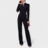 Noa ™ ｜ Čierny sako set s perličkami a odhaleným chrbtom