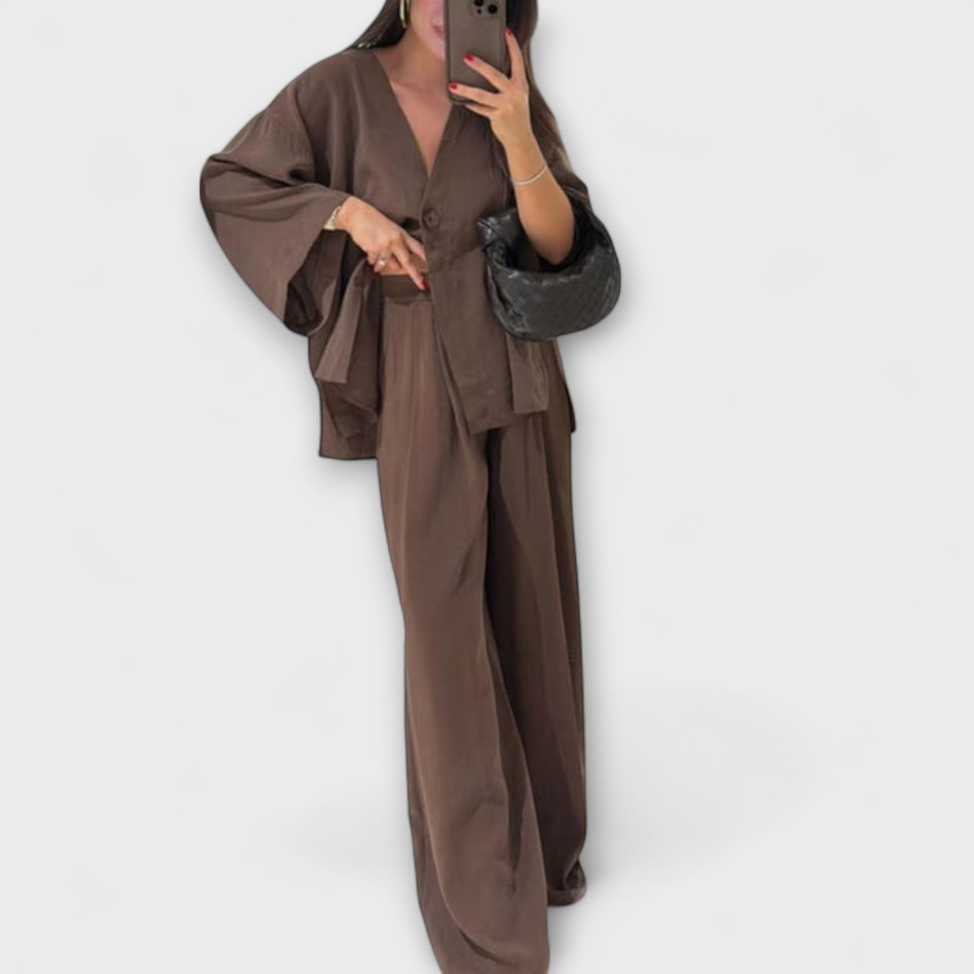 Jacqueline ™ ｜ Ležérny top s V-výstrihom a nohavicový set