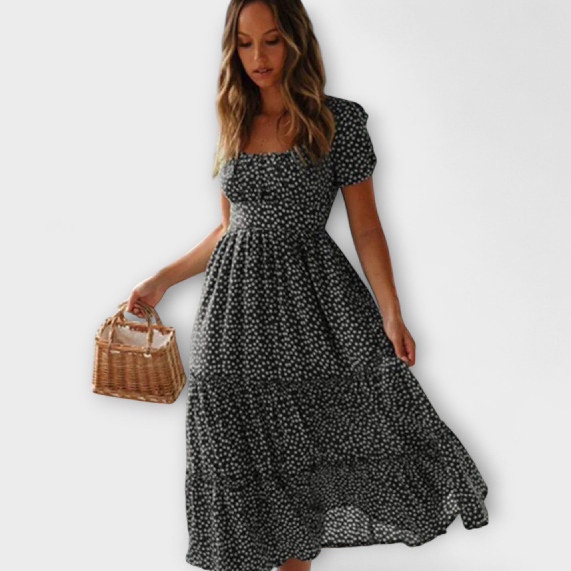 Editka ™ ｜Vintage kvetinový vzor Puffärmel Maxikleid