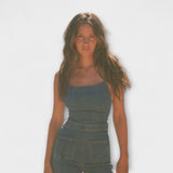 Julie™ ｜ Rozšírený denimový overal s detailom na viazanie