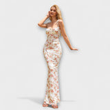 Thalia ™ ｜ Kvetinová potlač spoločenských šiat s viazanými ramienkami