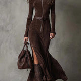 Julina™ | Elegantná Dlhá Šaty z Imitácie Semišu