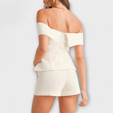 Olivia ™ ｜Biely bavlneno-ľanový dvojdielny set