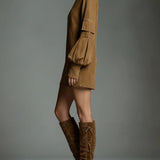 Julia™ | Široké minisukně z semiše s vysokým límcem