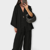 Jacqueline ™ ｜ Ležérny top s V-výstrihom a nohavicový set