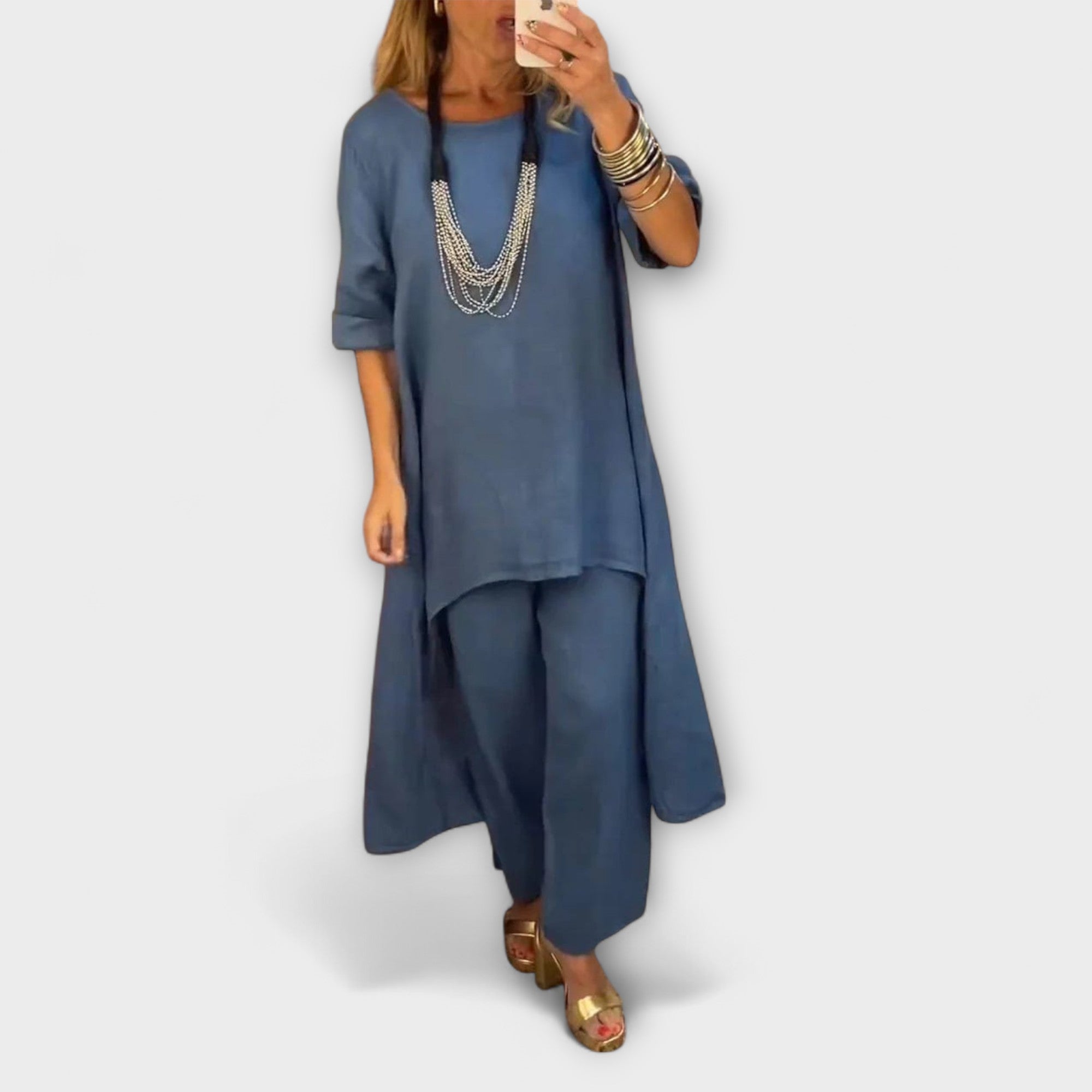 Tabea - Ľanový oblek s okrúhlym výstrihom