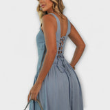 Lux  ™ ｜ Denim Modré Trägerless Šaty