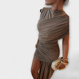 Lila ™ ｜Štýlové, úzke šaty s okrúhlym výstrihom a plisovaním