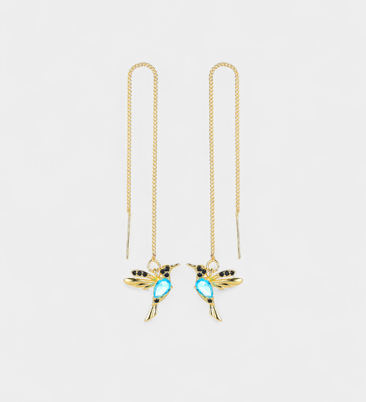 NÁUŠNICE S MOTÍVOM PTÁČIKA A MIXOVANÝCH ZIRKÓNOV