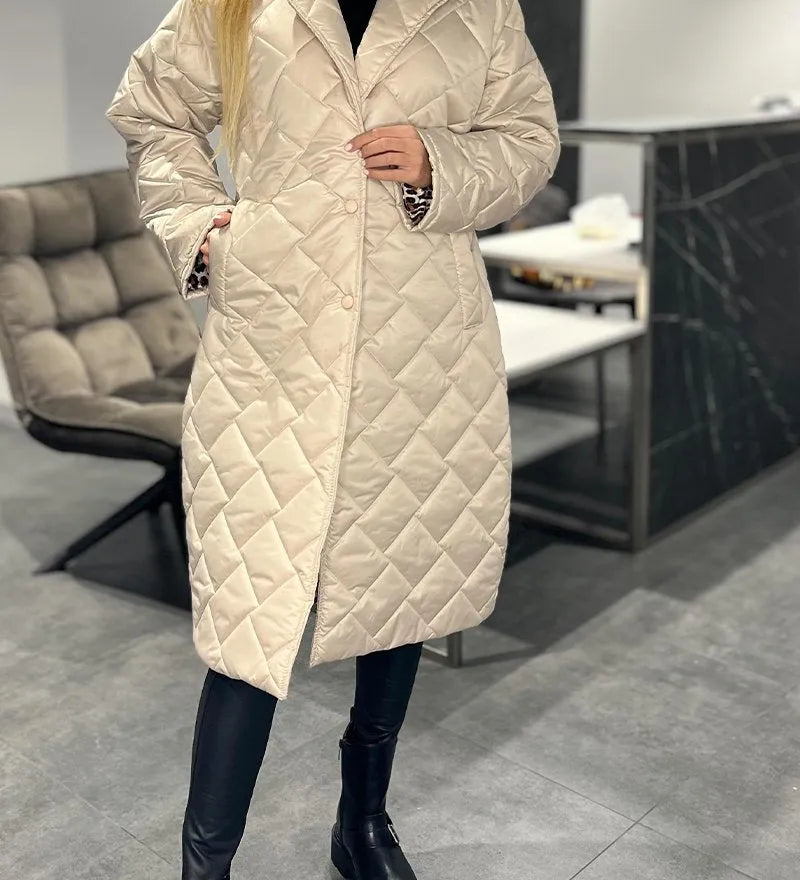 Ofira™ | Obojstranný prešívaný kabát s leopardovou podšívkou