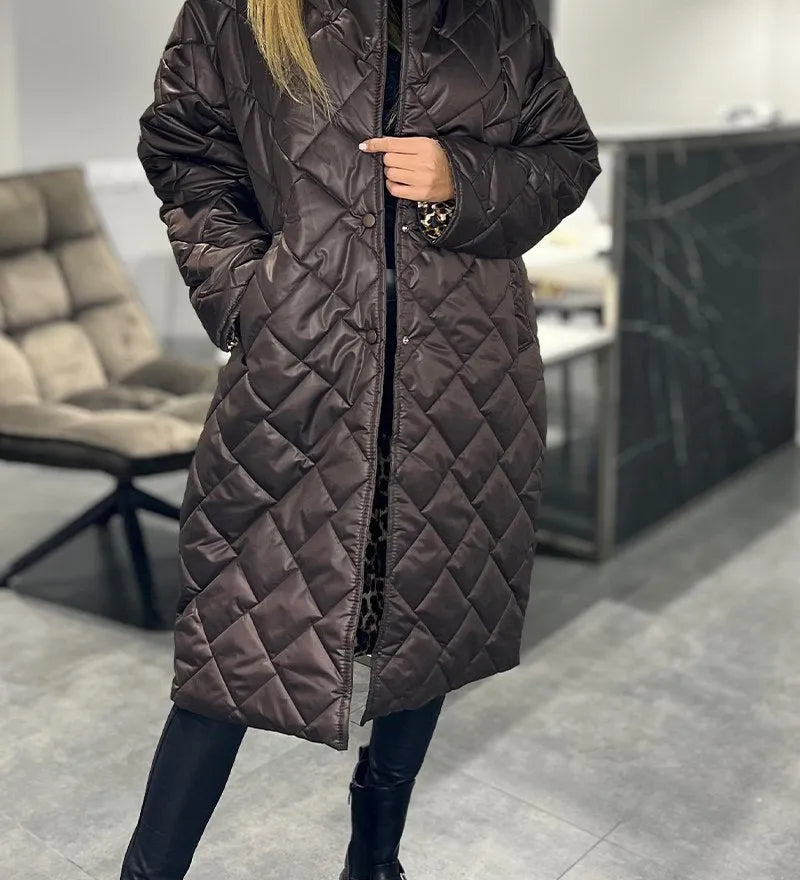 Ofira™ | Obojstranný prešívaný kabát s leopardovou podšívkou