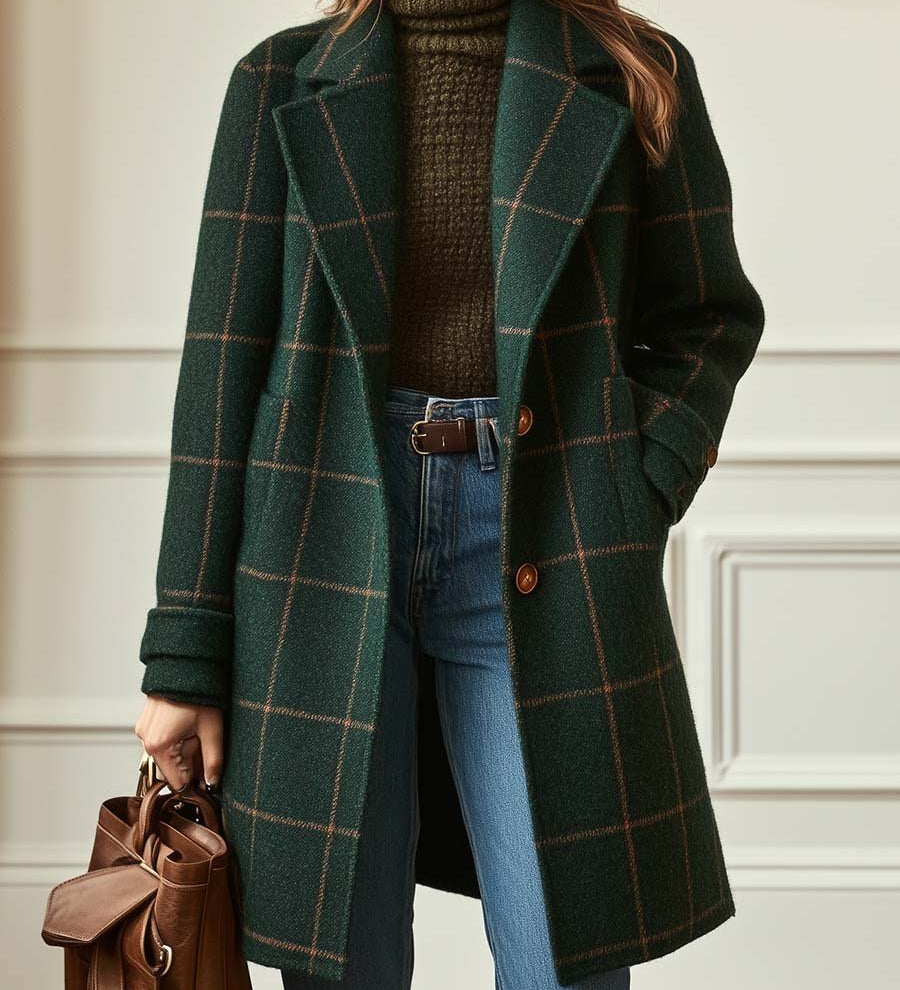 Dámske retro sako s klopami a kockovaným vzorom