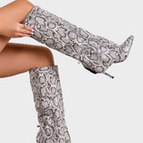 Katarína ™ ｜ Visoke čižmy s animal printom i tankom potpeticom